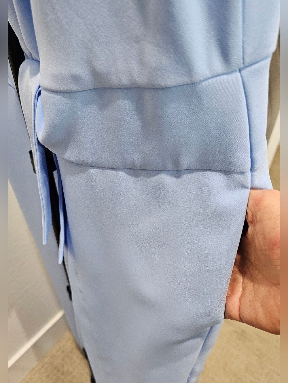 Asymmetrical Icy Blue One-Shoulder Jumpsuit w/Waist Tie Slit Legs Women's Sz 12 - Picture 7 of 12